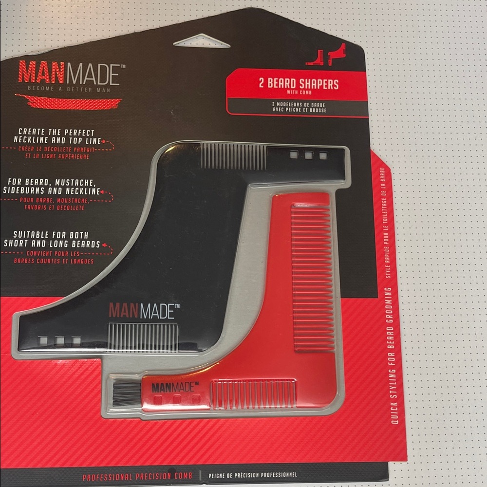 Men’s 2-Pack Beard Shapers with Comb - Black & Red